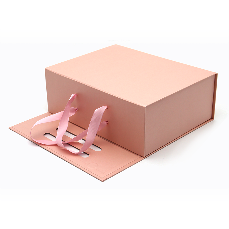 Logo personalizzato stampato carta pieghevole pacco piatto cosmetico regalo confezione rosa con manico