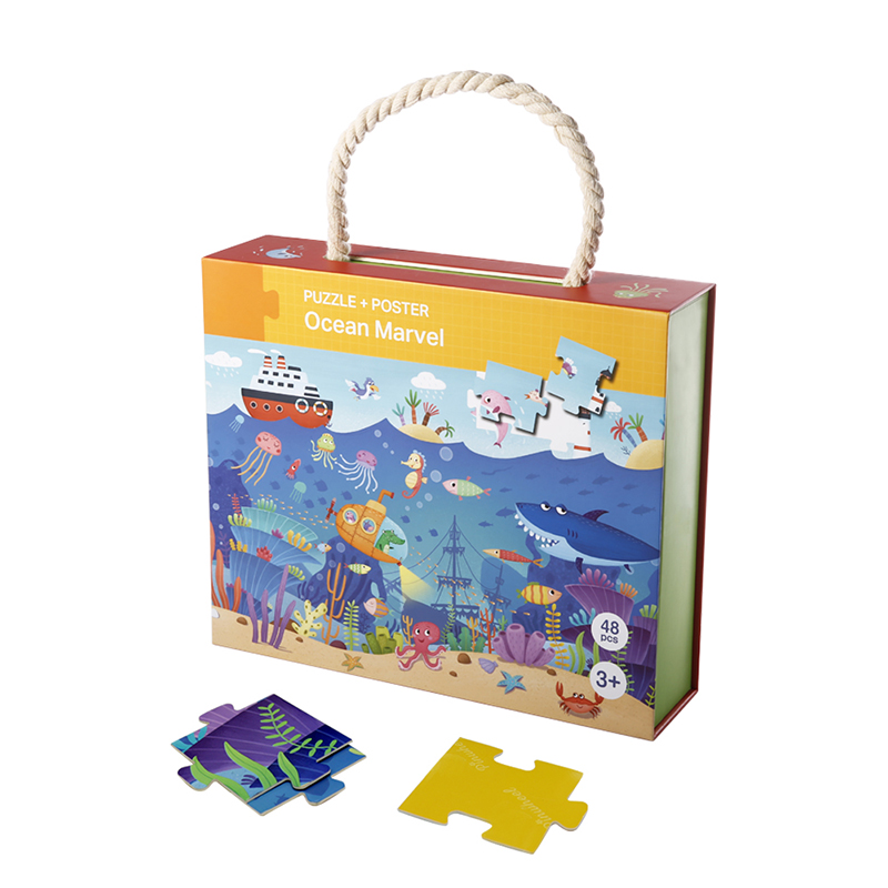 All\'ingrosso logo personalizzato personalizzato giocattolo riciclato puzzle cartone magnetico flap regalo confezione regalo con manico
